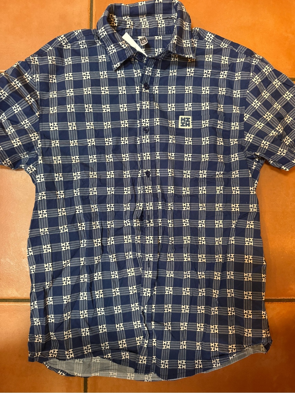 Boys' Navy Checked Short-Sleeve Button-Down Shirt